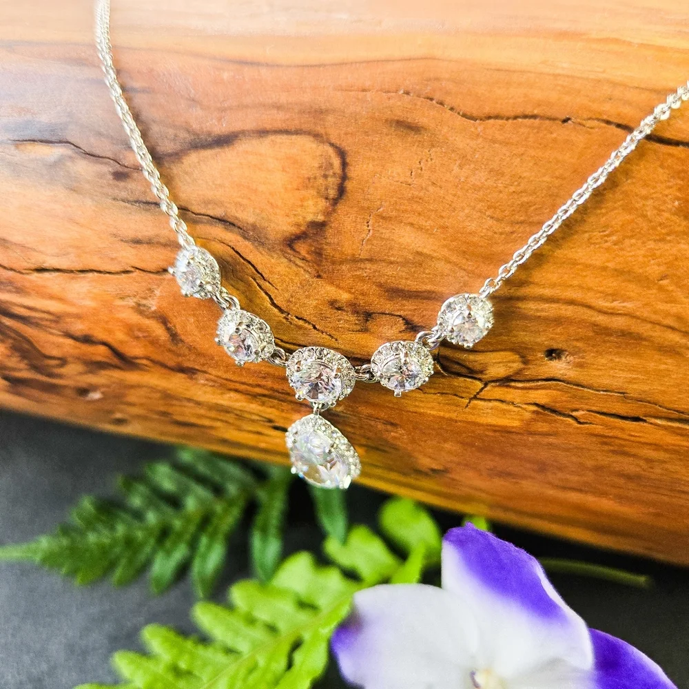 NWT Nadri Pear Drop Crystal and Rhodium Necklace